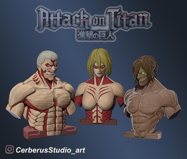attack titan - & armored female bust pack 3d printing sculpture anatomy modeling anime eren jaeger toy shingeki kyojin rainer annie acorazodo titans 3d print model - Mito3D