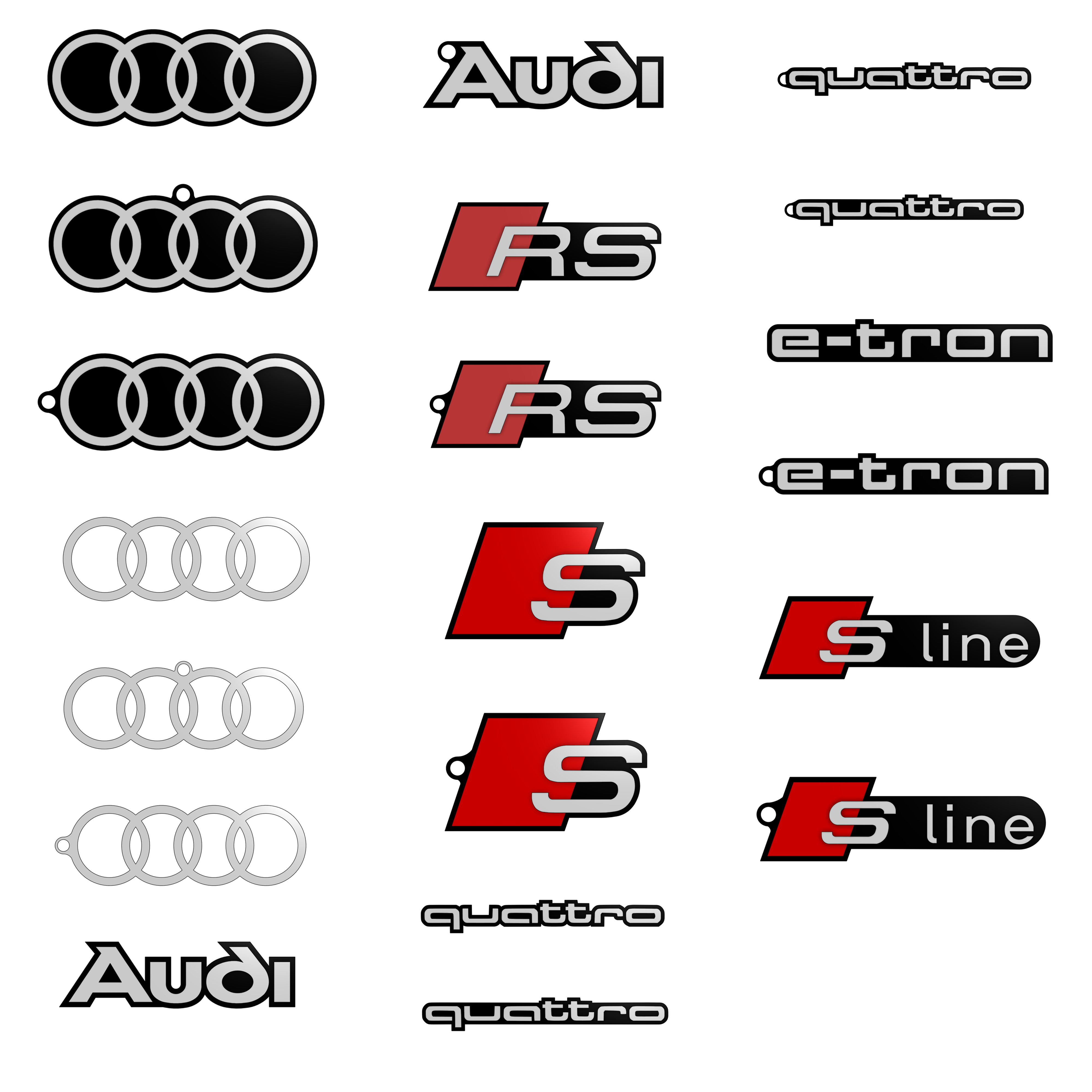 audi porte clés badge pack bijoux clé logo rs line quattro tron voiture bague 3D print model - Mito3D