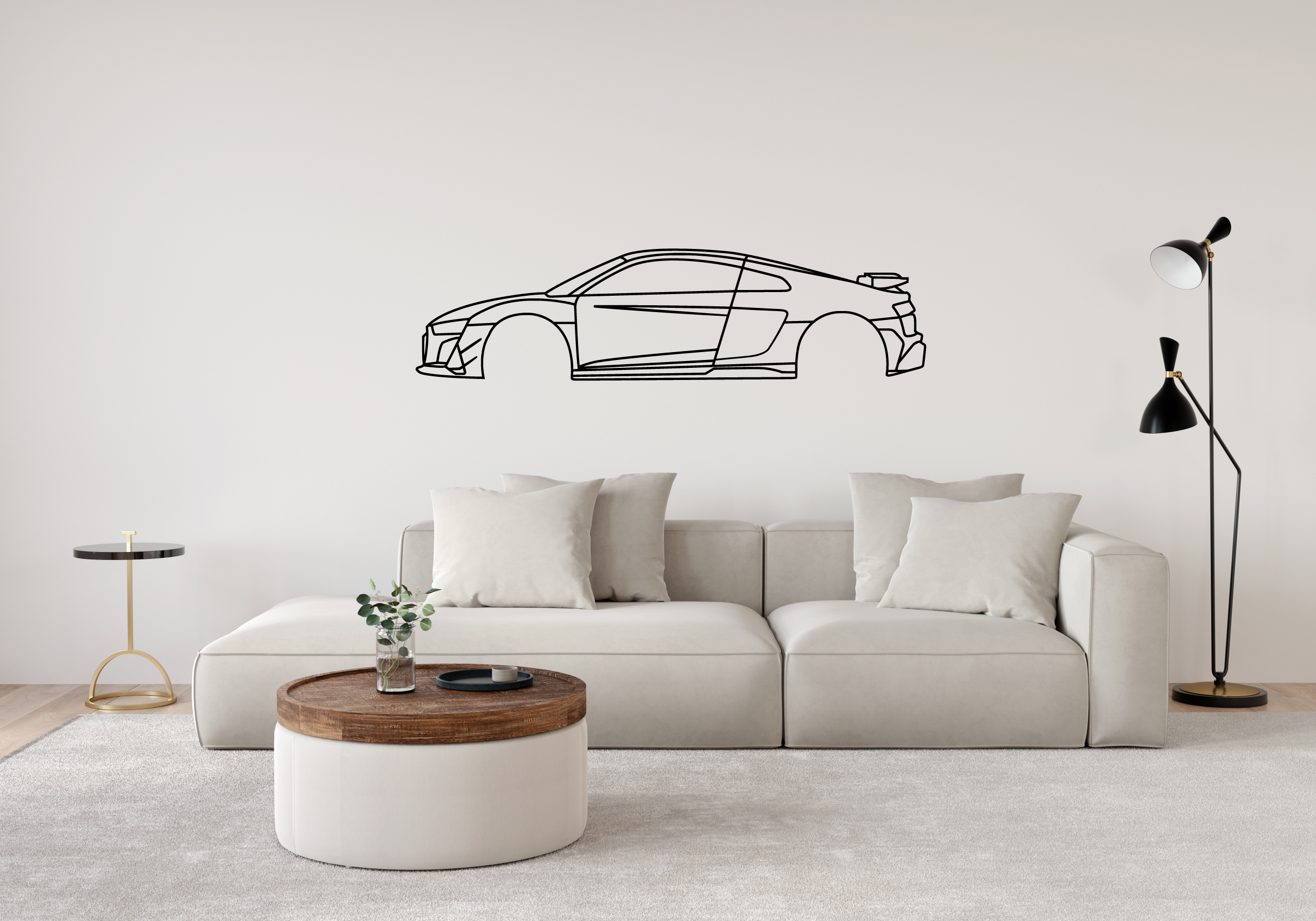 audi r8 gt rwd 2d art silhouette car wall automobile decoration 3D print model - Mito3D