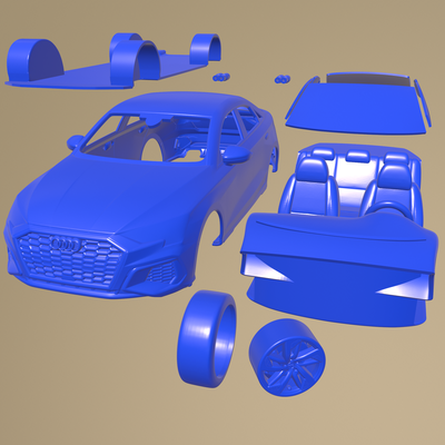 audi s3 sedan 2021 printable car in separate parts game body slot 1-10 scalextric tamiya rc miniz crawler kyosho axial traxxas micro 3d print model - Mito3D