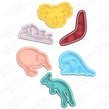 australia element animals cookie cutter set 6 stamp cookies cook cithen cutters cartoon koala kangaroo theater wave kiwi 3d print model - Mito3D