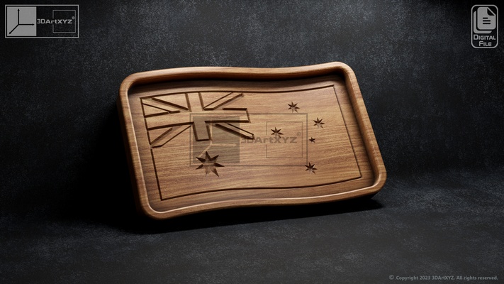 australian wavy flag tray - cnc files wood svg dxf eps ai pdf australia serving file kitchen tableware snacks 3d print model - Mito3D