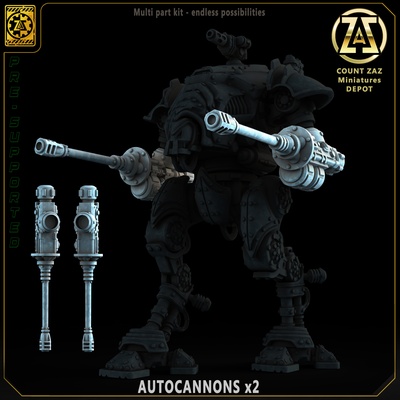 autocannons - x2 arma-gear squire class game armiger imperial mecha mech countzaz count zaz dreadnought knight anime walker weapons autocannon cannon 3d print model - Mito3D