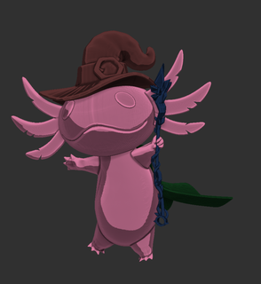 axolotl mage Art day of the dead dotd art toy animal hat staff cape 3d print model - Mito3D