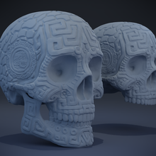 aztec skull version 1 ancient maya temple ruin tomb indian mexico pyramid mexican sculpture statue monument skeleton grave old gold stone architectural art sculptures 3d print model - Mito3D