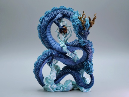azure cloud wyrm dragon sculpture supportfree nosupports fantasy figurine clouds sky 3d print model - Mito3D