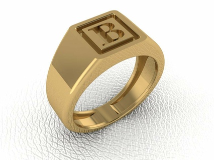 b letter gold mens signet ring personalized monogram engraved statement ring rings wedding band wedding rings engagement rings  3d print model - Mito3D