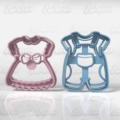 baby bodysuit set x 2u - shower cookie cutter cutting cutters mini topper bear cake cookies ice pop keychain key rings candy bar cupcake stirrers stick molds 3d print model - Mito3D
