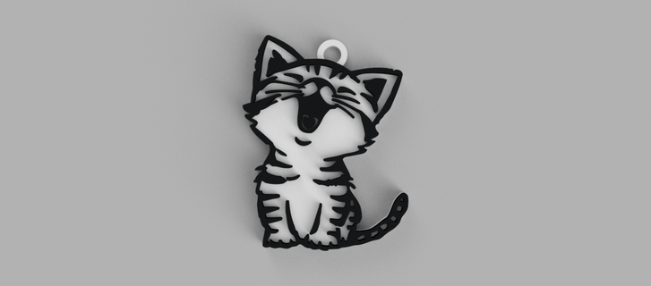 baby cat yawning kitten keychain - pendant - pendant - earring  3d print model - Mito3D
