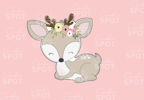 baby deer cookie cutter deer baby bambi cookie cutter flowers  3d print model - Mito3D