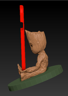 baby groot sit - phone holder v2 marvel booth standholder support cellular galaxy guardians 3d print model - Mito3D