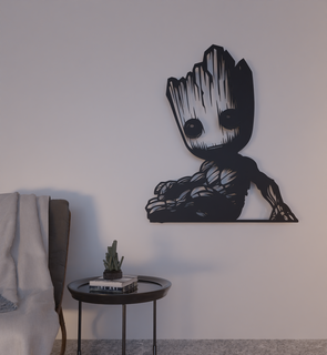 bébé Groot mur décoration 2d art silhouette merveille tuteurs galaxie maison l'intérieur ucm 3d print model - Mito3D