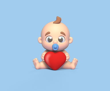 baby heart cute sculpture miniatures cartoon toy play gift love valentines decorative shower 3d print model - Mito3D