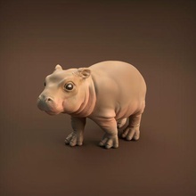 baby hippo art animal cute small creature wildlife hippopotamus africa horse predator realistic presupported supported companion child toy miniature figure sculpture 3d print model - Mito3D