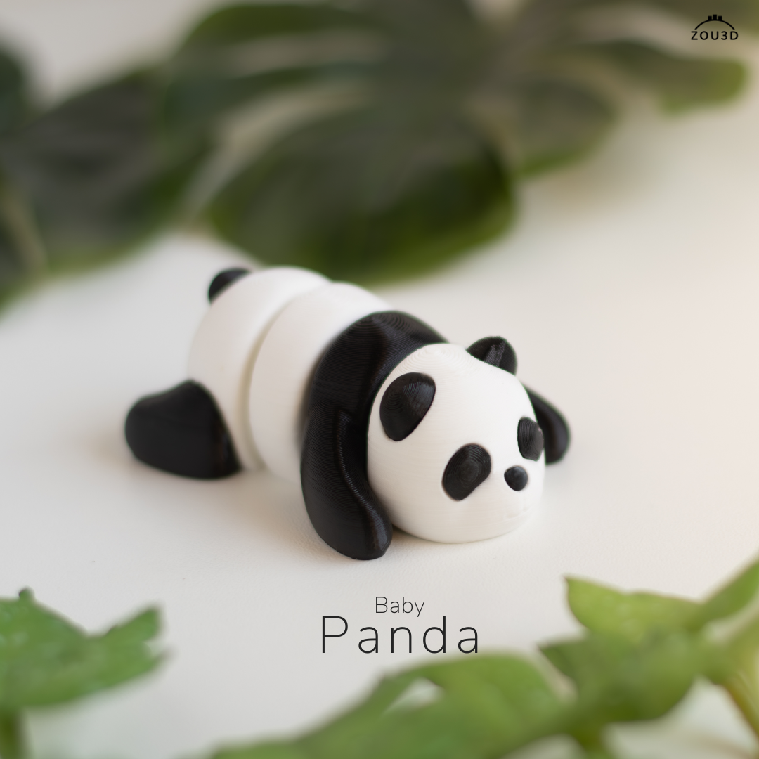 baby panda - print in place articulated flexi keychain 3mf no supports cute animals 3D print model - Mito3D