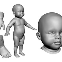 baby pose quad mesh 5 subdivision levels game low poly high people human child kid head 3d print model - Mito3D