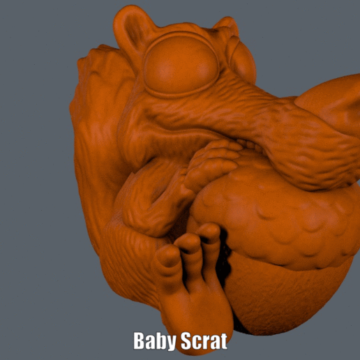 bebé scrat fácil de impresión ningún apoyo art Siglo 20 animal dibujos animados lindo la edad hielo modelo película escultura ardilla supportless 3D print model - Mito3D