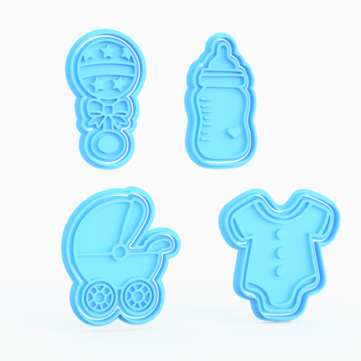 baby shower cookie cutter set 4 home bottle buggy toy sliders cid stamp cookies cook cithen cutters 3D print model - Mito3D