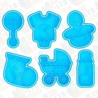 baby shower cookie cutter set 6 stamp cookies cook cithen cutters birth wedding family holiday 3d print model - Mito3D