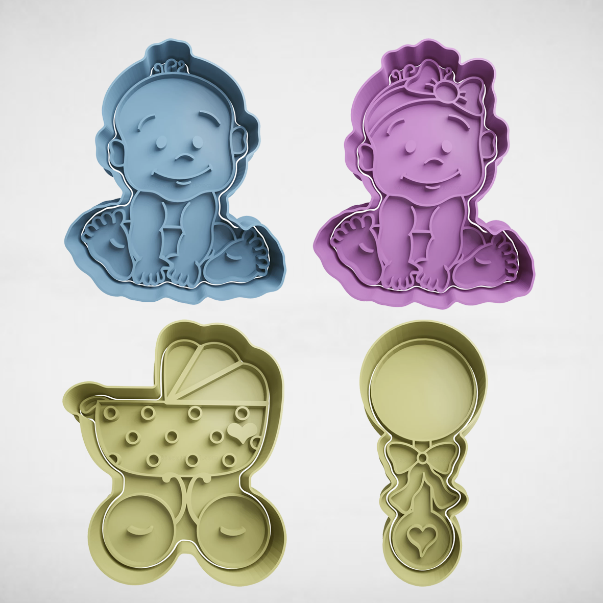 bébé douche ensemble x4 biscuit coupeur coupeurs stl moules 3D print model - Mito3D