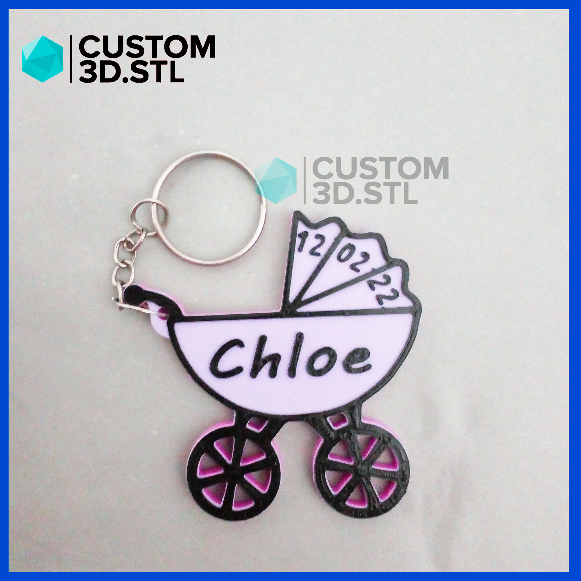 baby stroller carriage souvenir gift keychain customized custom 3D print model - Mito3D