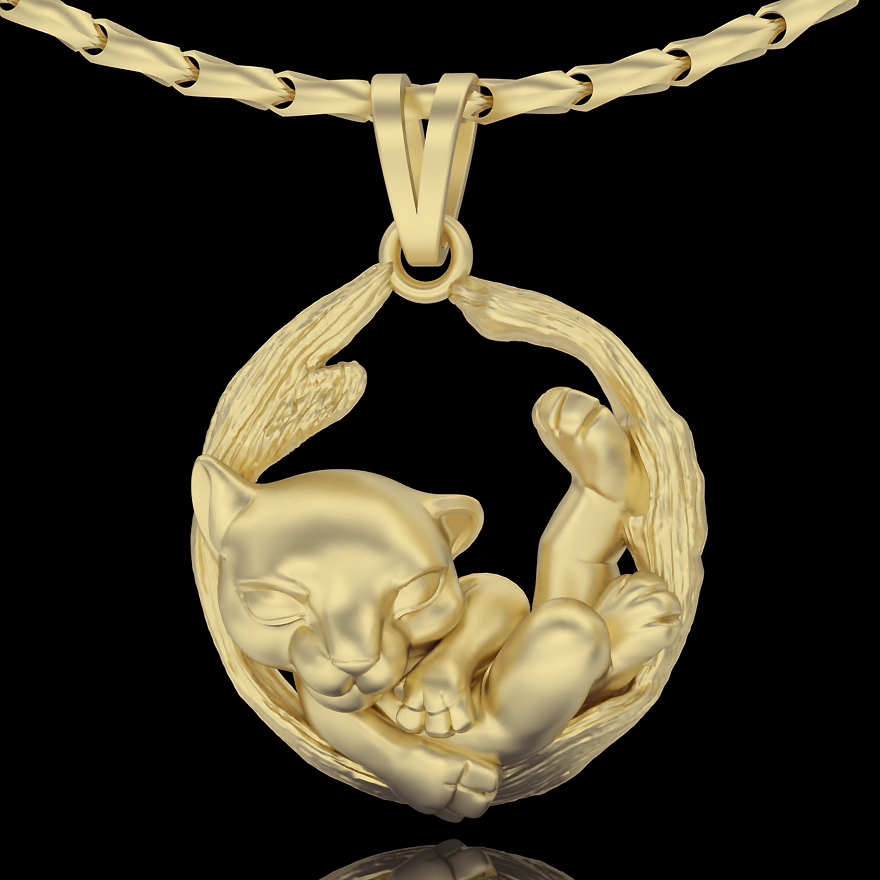 baby tiger pendant silver gold jewelry printable 3d model trend fashion design zbrush panther 3D print model - Mito3D