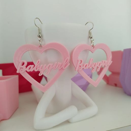 babygirl earrings jewelry hoops key ring pending heart charms 3D print model - Mito3D