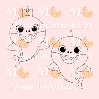babyshark family cutter stamp 1- cookies mundocortadores cookie fondant art bakery icyng cutters disney 3d print model - Mito3D