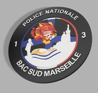 bac sud emblema polizia traghetto marsiglia nord Sud bandito poliziotto ladro revolver Francia protezione Bravo 3d print model - Mito3D