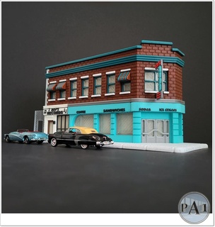 back future inspired- lou's cafe 1 64 scale - hot wheels compatible diecast matchbox hill valley diorama accessories car toy kid bttf display 3d print model - Mito3D