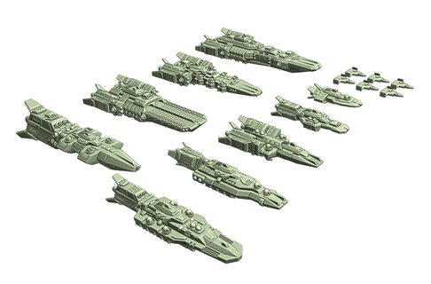 bakudda fleet - thrust starships Game full starship 3d print model - Mito3D