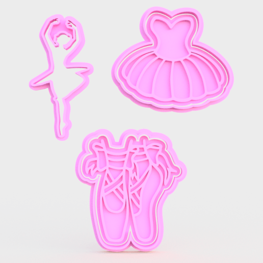 ballet cortador de galletas conjunto 3 casa juego cortadores los cithen cocine las cookies cookie sello el la bailarina tutu baile deporte 3D print model - Mito3D