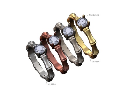 bambú 5mm diamante solitario anillo us tamaños 6to9 3d impresión modelo gucci Moda Boda compromiso joyería joya oro plata imprimible declaración lujo 3d print model - Mito3D