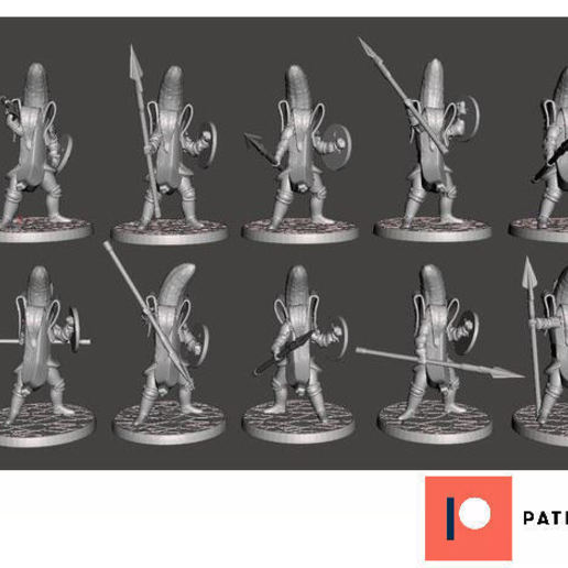 banana knights spears - 10x unique poses game games wargames wargame miniatures miniature knight figure dnd army 28mm 3D print model - Mito3D