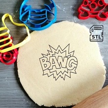 bang comic text cookie cutter baking dough shape kitchen bake cookies speculoos 3d print model - Mito3D