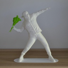 banksy soldier throwing flowers art flower thrower statue graffiti vandalism modern design 3d print model - Mito3D