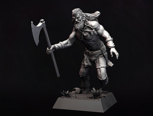barbare wargaming figurines table miniature 28mm monstre marteau guerre guerrier sauvage primitif nomade tribal viking horde 3d print model - Mito3D