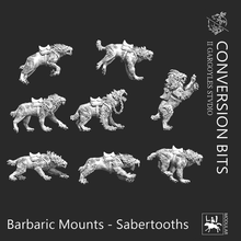 barbaric sabretooth mounts sabre saber tooth sabertooth cat tiger lion beast monster cavalry prehistoric claw prehistory stone age cave caveman mount ogre space marine rider 3d print model - Mito3D
