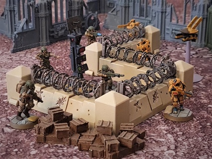 barbed wire barricades Game terrain scenery 42k war hammer barricade barrier wall fence concrete martyr imperium mechanicus rpg prop cover 3d print model - Mito3D