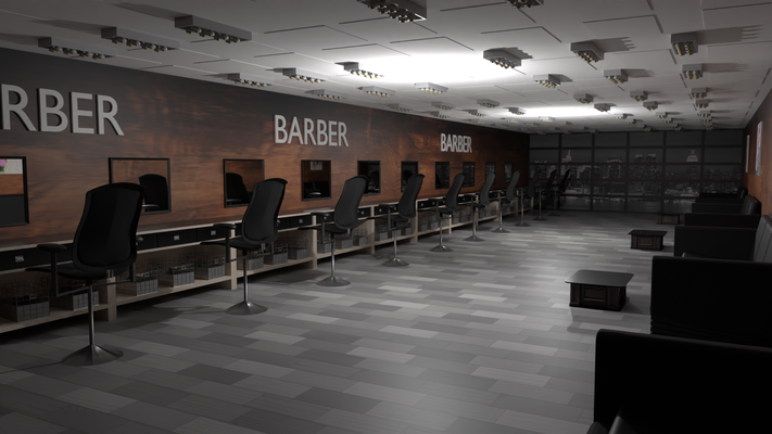 barbearia interior barbeiro salão beleza projeto 3d liquidificador archviz arquitetura render modelagem pobre design interiores humano 3d print model - Mito3D