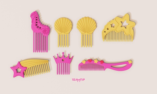 barbie combs comb style hair barber star falling seashell seahorse crown heart toy ken fantasy cosplay doll hairbrush tools pink yellow 3d print model - Mito3D