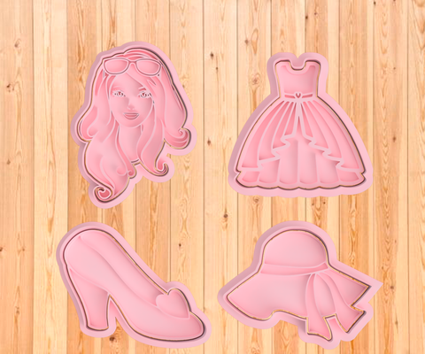 barbie cookie dough cutter - cookies cutters pack 2 stamp porcelain clay masses 3d 3d print model - Mito3D