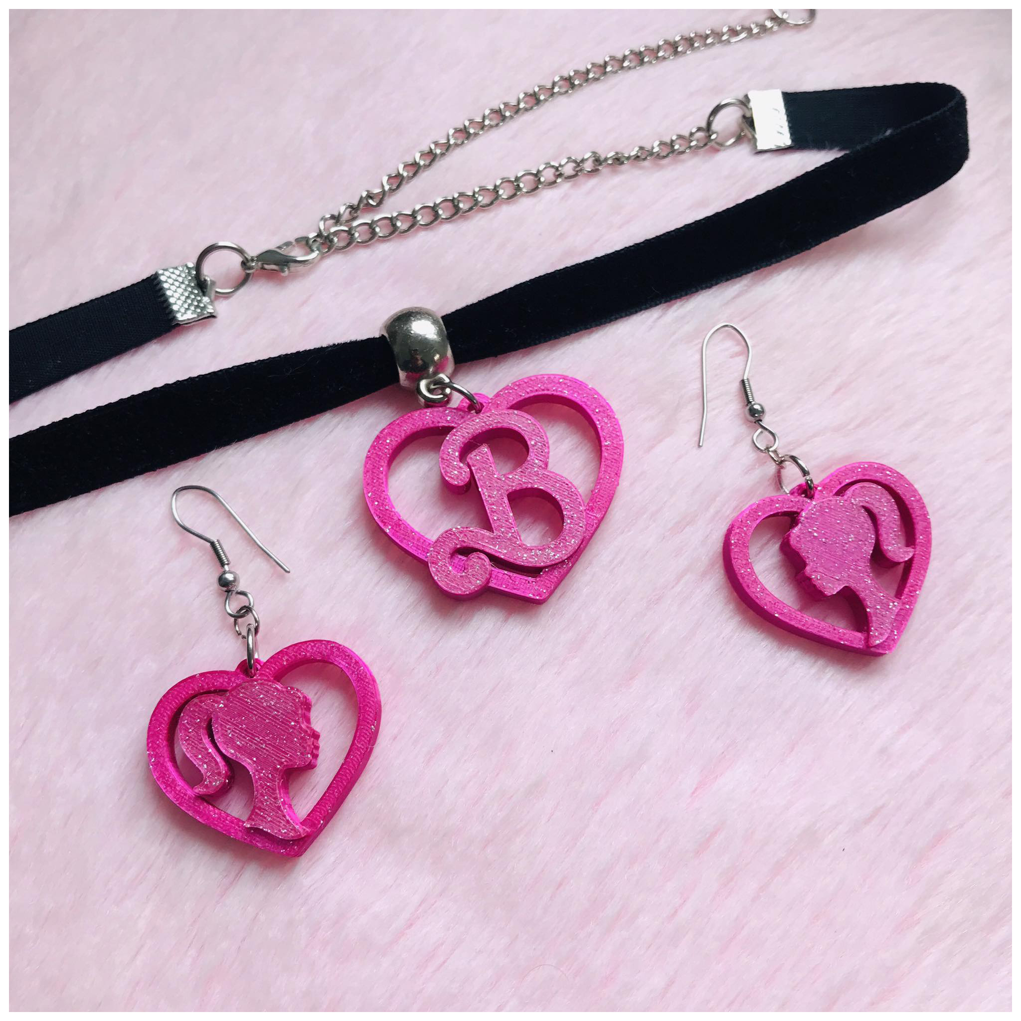 barbie earrings necklace set movie earring bijou kawaii keychain charm hoops cute 3D print model - Mito3D