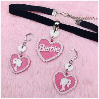 barbie earrings necklace set Jewelry pendant cute kawaii keychain charm hoops 3d print model - Mito3D