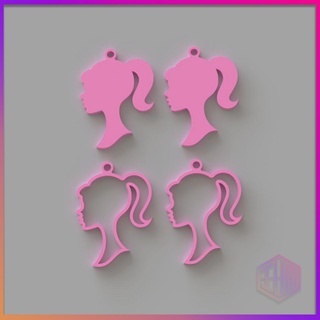 barbie earrings pack brooch keychain pendant 3d print model - Mito3D