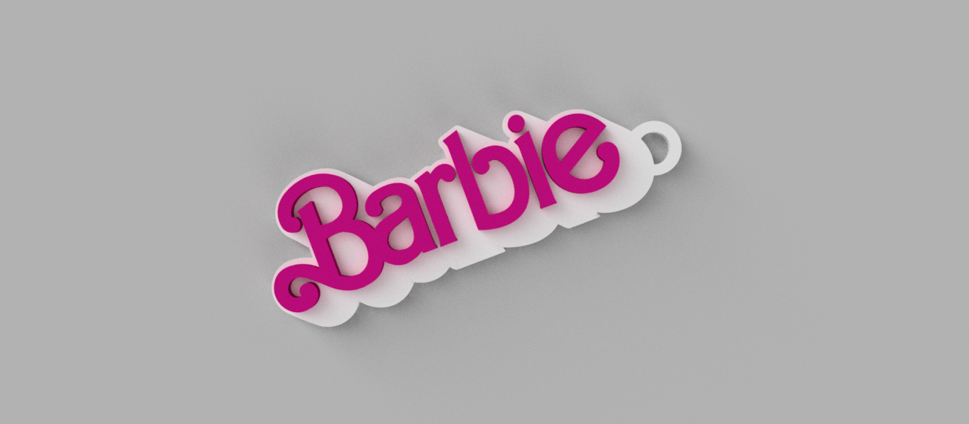 barbie logo name keychain - pendant earring 3D print model - Mito3D