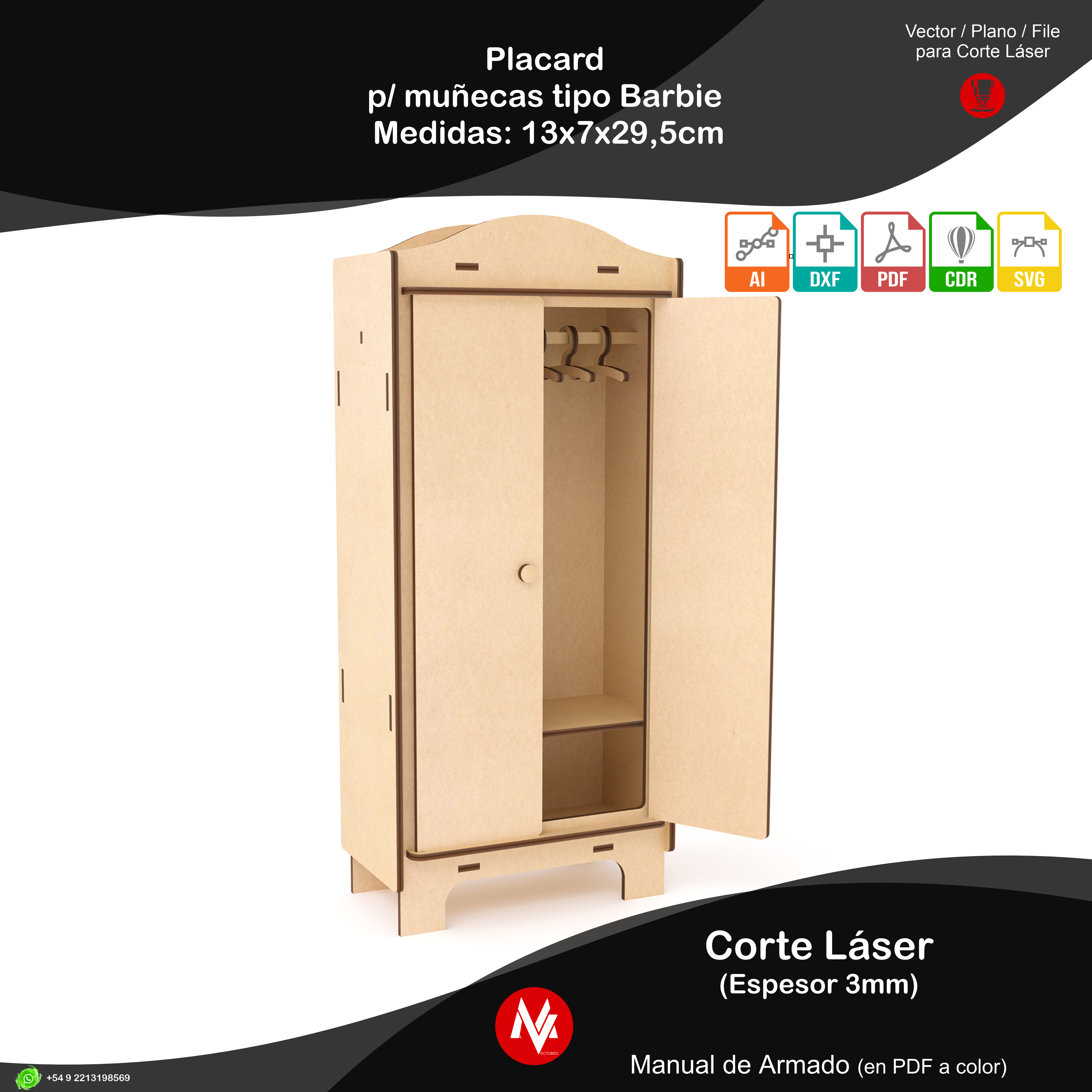 Barbie tamaño muñeca almacenamiento gabinete madera contrachapada láser cortar expediente vector modelo cnc caja svg cdr dxf pdf archivos plan 3D print model - Mito3D