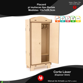 barbie sized doll storage cabinet wood plywood laser cut file vector model cnc box svg cdr dxf pdf files plan 3d print model - Mito3D
