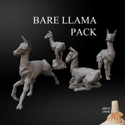 bare llama pack art animal aztec cute mayan rpg running wild companion sitting stylized wargame inca furry alpaca npc 3d print model - Mito3D