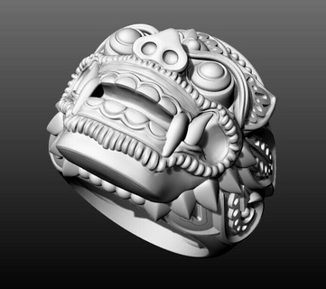 barong divine guardian ring 3d balinese jewelry baron silver gold jewel rings pendant necklace diamond face god monster 3d print model - Mito3D
